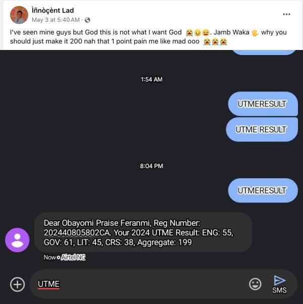 2024 UTME: Heartbroken student questions God as he scores 199